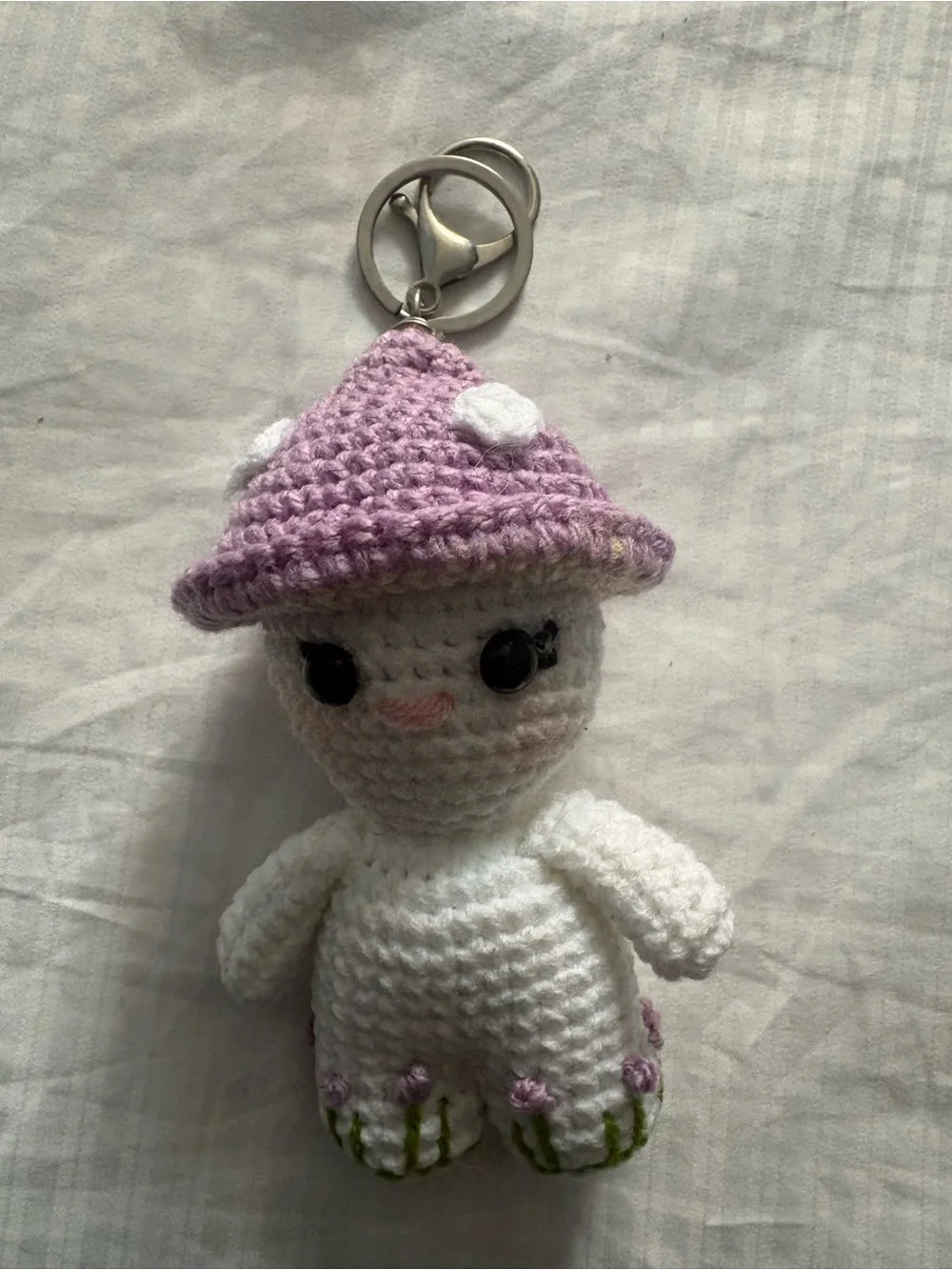 Handmade Crochet Mushroom Doll Keychain - White & Lavender